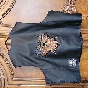 ZONY INC. 64-TALL HEAVY BLACK Thick LEATHER VEST MOTORCYCLE 75th STURGESS